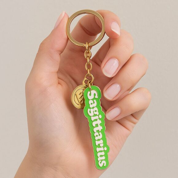 Modern Expressions Sagittarius Green & Gold 1 Count Keychain Metal 738952 Gift - Picture 1 of 4